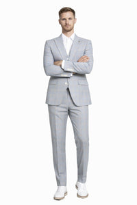 Men's Stacy Adams Vested Peak Lapel Baby Blue Plaid Prom & Wedding Suit