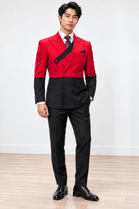Mens Statement 100% Wool Modern Fit Double Breasted Suit - Two Tone Jacket in Many Colors