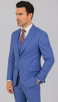 Men's Summer Sharkskin Suit With Double Breasted Vest French Blue