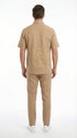 Mens Tan Embroidered Walking Suit Set – Short Sleeve Shirt and Pants Casual Summer Outfit for Vacation, Beach in khaki Beige Color