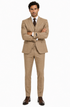 Men’s Tan Plaid 3-Piece Tailored Fit Suit with Vest
