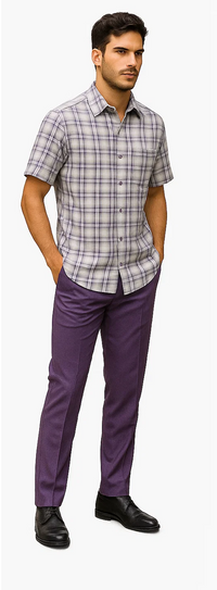 Mens Textured Plaid Walking Suit in Lavender/Off White by Dreams by Zacchi – 2 Piece Leisure Outfit-matching-shirt-and-pants-$99