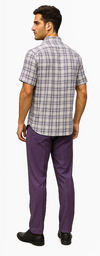 Mens Textured Plaid Walking Suit in Lavender/Off White by Dreams by Zacchi – 2 Piece Leisure Outfit-matching-shirt-and-pants-$99