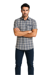 Mens Textured Plaid Walking Suit in Navy/white by Dreams by Zacchi – 2 Piece Leisure Outfit-matching-shirt-and-pants-$99