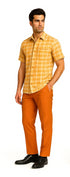 Mens Textured Plaid Walking Suit in Orange/Cream by Dreams by Zacchi – 2 Piece Leisure Outfit-matching-shirt-and-pants-$99