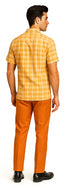 Mens Textured Plaid Walking Suit in Orange/Cream by Dreams by Zacchi – 2 Piece Leisure Outfit-matching-shirt-and-pants-$99