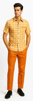 Mens Textured Plaid Walking Suit in Orange/Cream by Dreams by Zacchi – 2 Piece Leisure Outfit-matching-shirt-and-pants-$99
