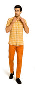 Mens Textured Plaid Walking Suit in Orange/Cream by Dreams by Zacchi – 2 Piece Leisure Outfit-matching-shirt-and-pants-$99