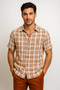 Mens Textured Plaid Walking Suit in Papaya/Cream by Dreams by Zacchi – 2 Piece Leisure Outfit-matching-shirt-and-pants-$99