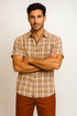 Mens Textured Plaid Walking Suit in Papaya/Cream by Dreams by Zacchi – 2 Piece Leisure Outfit-matching-shirt-and-pants-$99