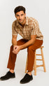 Mens Textured Plaid Walking Suit in Papaya/Cream by Dreams by Zacchi – 2 Piece Leisure Outfit-matching-shirt-and-pants-$99