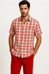 Mens Textured Plaid Walking Suit in Red/Off White by Dreams by Zacchi – 2 Piece Leisure Outfit-matching-shirt-and-pants-$99