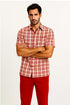Mens Textured Plaid Walking Suit in Red/Off White by Dreams by Zacchi – 2 Piece Leisure Outfit-matching-shirt-and-pants-$99