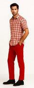 Mens Textured Plaid Walking Suit in Red/Off White by Dreams by Zacchi – 2 Piece Leisure Outfit-matching-shirt-and-pants-$99