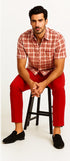 Mens Textured Plaid Walking Suit in Red/Off White by Dreams by Zacchi – 2 Piece Leisure Outfit-matching-shirt-and-pants-$99