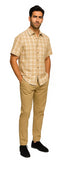 Mens Textured Plaid Walking Suit in Tan/cream by Dreams by Zacchi – 2 Piece Leisure Outfit with Matching Shirt and Pants - $99