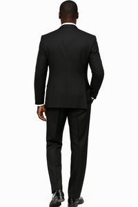Mens Tiglio Rosso Suit - Wide Leg Baggy Pants - 100% Wool Black Three-Piece Suit with Double-Breasted Vest and Peak Lapel