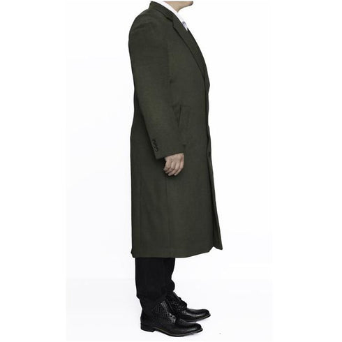 Mens Topcoat Full Length Wool Dress oloive green Top