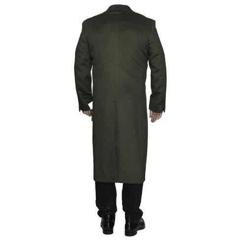 Mens Topcoat Full Length Wool Dress oloive green