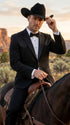 Mens Traditional Black Western Tuxedo Suit – 2 Piece Cowboy Formal Suit with Western Yoke Sport Coat & Matching Black Pants