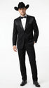 Mens Traditional Black Western Tuxedo Suit – 2 Piece Cowboy Formal Suit with Western Yoke Sport Coat & Matching Black Pants
