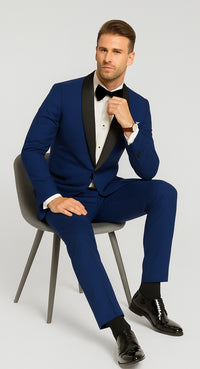 Men's tuxedo Black Shawl Lapel Royal Blue Dress Suits for Men