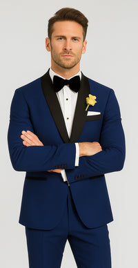 Men's tuxedo Black Shawl Lapel Royal Blue Dress Suits for Men