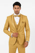 Mens Formal Champagne Tuxedo – Satin Shawl Collar Vested Suit for Prom and Weddings in Gold Color