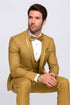 Mens Formal Champagne Tuxedo – Satin Shawl Collar Vested Suit for Prom and Weddings in Gold Color