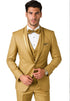 Mens Formal Champagne Tuxedo – Satin Shawl Collar Vested Suit for Prom and Weddings in Gold Color