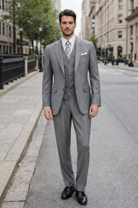Mens Two Button Classic Fit Vested Light Grey Suit