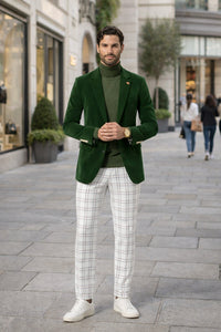 Mens Two Button Modern Fit Hunter Green Velvet Blazer