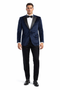 Mens Two Button Peak Lapel Velvet Wedding & Navy Blue Prom Tuxedo Jacket