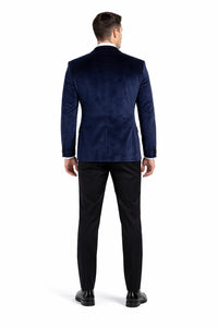 Mens Two Button Peak Lapel Velvet Wedding & Navy Blue Prom Tuxedo Jacket