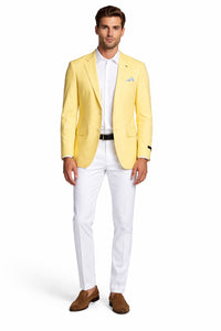 Mens Two Button Slim Fit Linen Style Lemon Yellow Summer Blazer