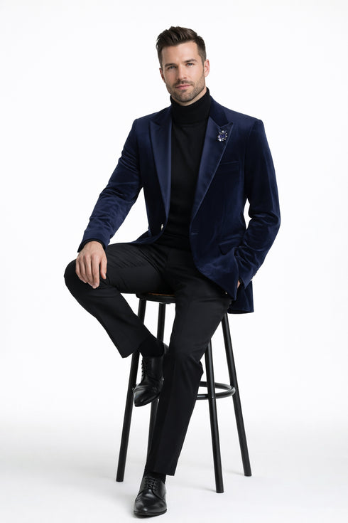 Velvet Long Coat - Velvet Car coat - Navy Coat $199