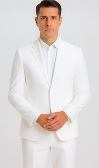 Mens Jacket + Pants Summer Seersucker Suit in White Pinstripe