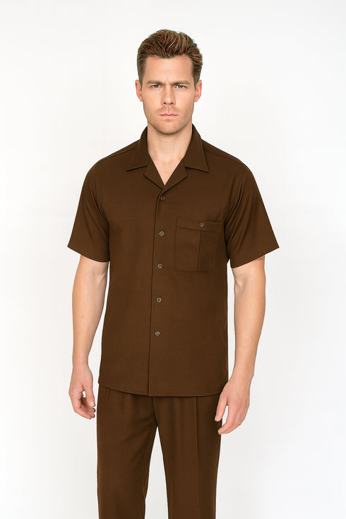 Mens Walking Suit in Color Brown Leisure Suit Casual Matching Shirt and Pants $99