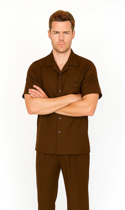 Mens Walking Suit in Color Brown Leisure Suit Casual Matching Shirt and Pants $99