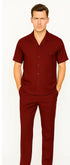 Mens Walking Suit in Color Burgundy Leisure Suit Casual Matching Shirt and Pants $99