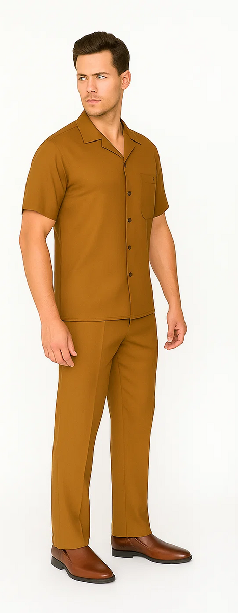 Mens Walking Suit in Color safari  leisure suit causal Matching Shirt and Pants $99