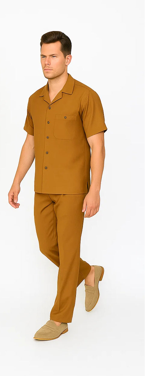 Mens Walking Suit in Color Caramel Leisure Suit Casual Matching Shirt and Pants $99