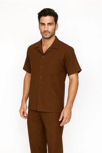 Mens Walking Suit in Color Cognac Leisure Suit Casual Matching Shirt and Pants $99