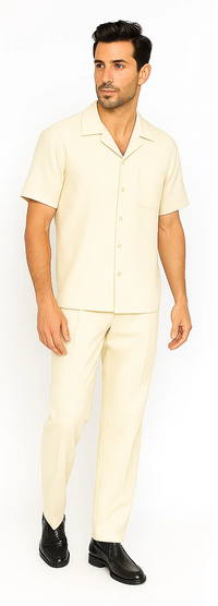 Mens Walking Suit in Color Cream Leisure Suit Casual Matching Shirt and Pants $99