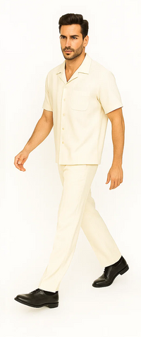 Mens Walking Suit in Color Cream Leisure Suit Casual Matching Shirt and Pants $99