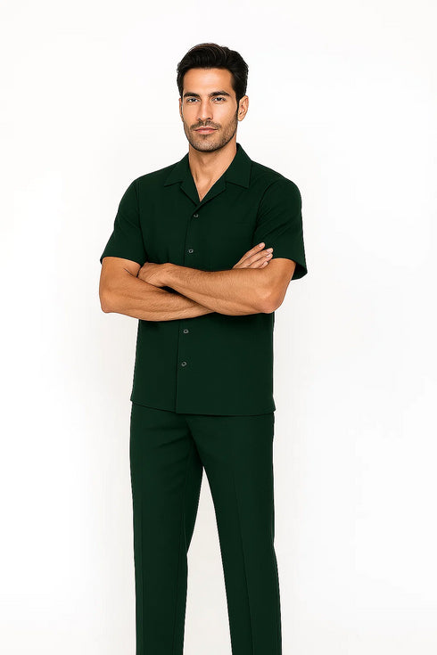 Mens Walking Suit in Color Hunter Green Leisure Suit Casual Matching Shirt and Pants $99