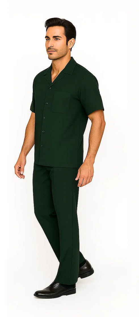 Mens Walking Suit in Color Hunter Green Leisure Suit Casual Matching Shirt and Pants $99