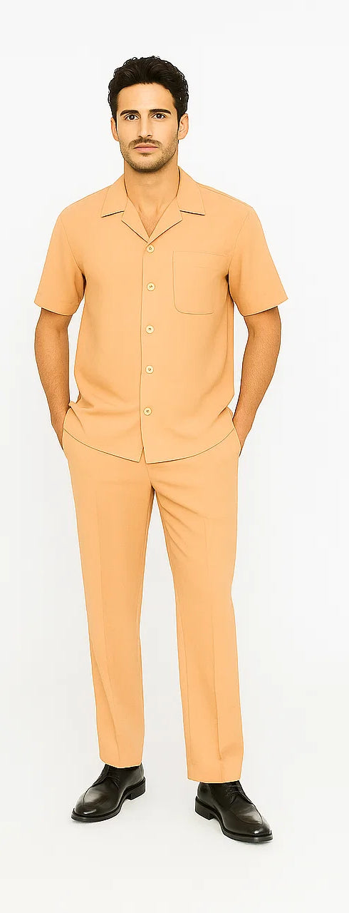 Mens Walking Suit in Color Melon Leisure Suit Casual Matching Shirt and Pants $99