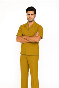 Mens Walking Suit in Color Mustard Leisure Suit Casual Matching Shirt and Pants $99