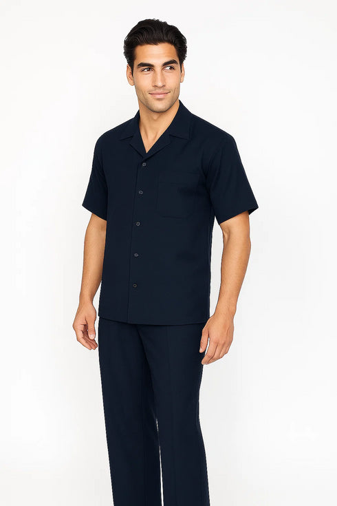 Mens Walking Suit in Color Navy Leisure Suit Causal Matching Shirt and Pants $99